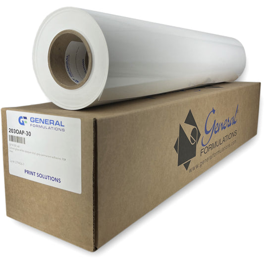GF 203OAP - Vinyle Opaque Blanc Brillant avec Adhésif Permanent Gris