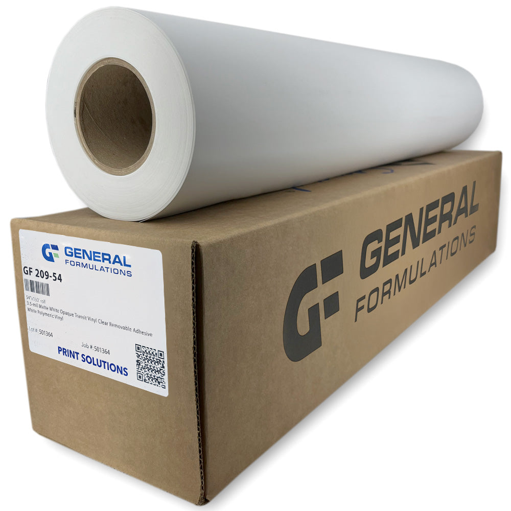 GF 209 - Vinyle de transit blanc mat opaque de 3,5 mil avec adhésif transparent amovible