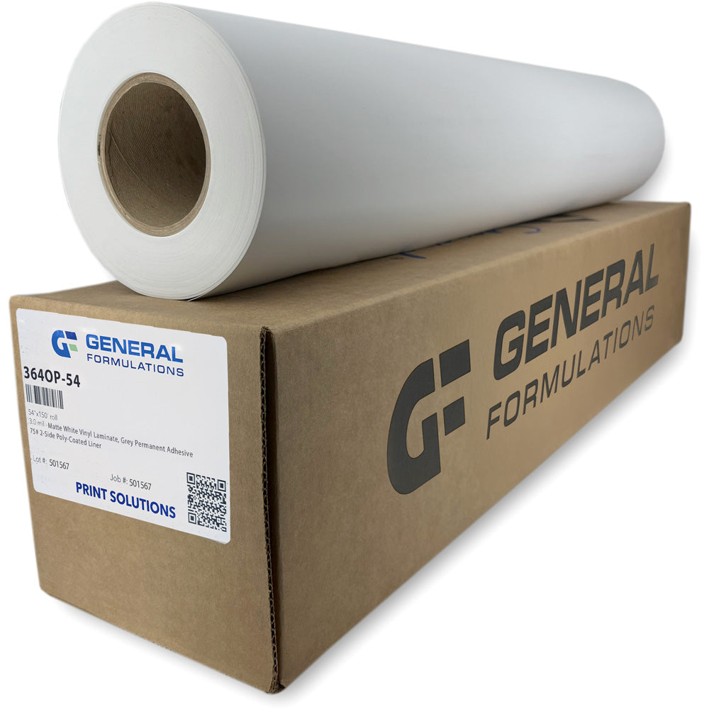 GF 364OP - Vinyle blanc mat avec adhésif permanent gris à base de solvant
