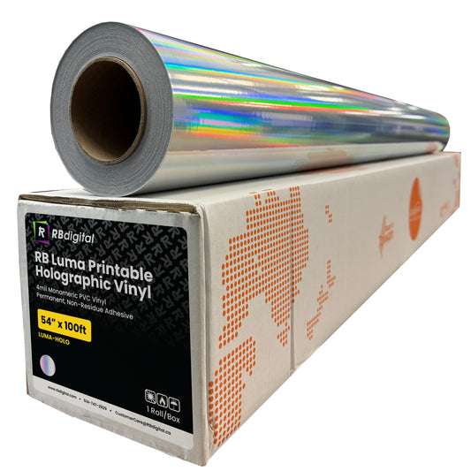 Vinyle Imprimable Holographique Arc-en-ciel RB Luma 4mil (Adhésif Permanent Transparent, Évacuation de l'Air)