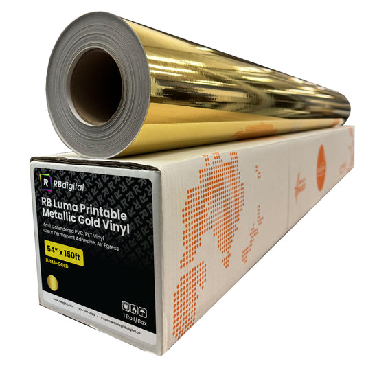RB Luma Vinyle Métallique Doré Imprimable 4 mil PVC/PET (Adhésif Permanent Transparent, Évacuation d'Air)